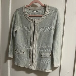 CAbi Pale Blue and Cream Knit Cardigan